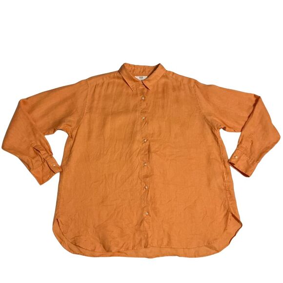 Uniqlo 100% Linen Shirt Women's Size XL  Long Sleeves Button-Up  Apricot - Picture 1 of 6
